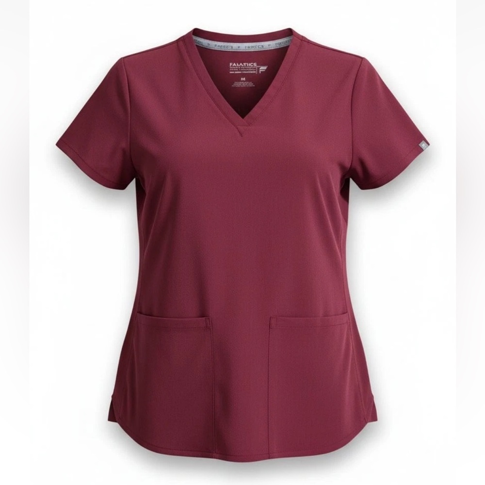 Fabletics Women's Short Sleeve V-Neck Scrub Top in Burgundy
